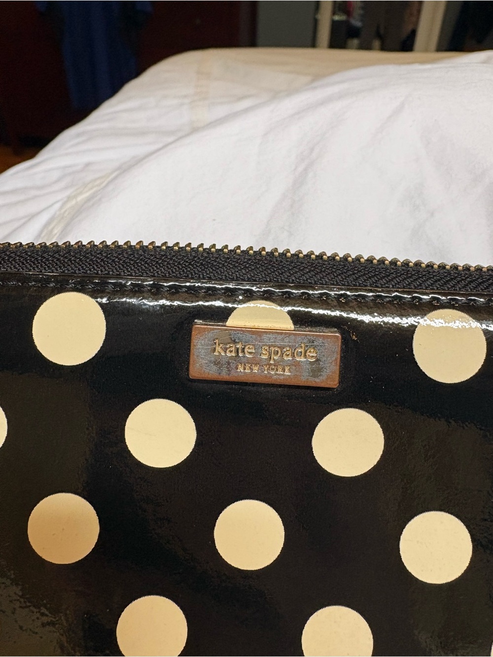 Kate Spade Black and Cream Polka Dot Patent wallet